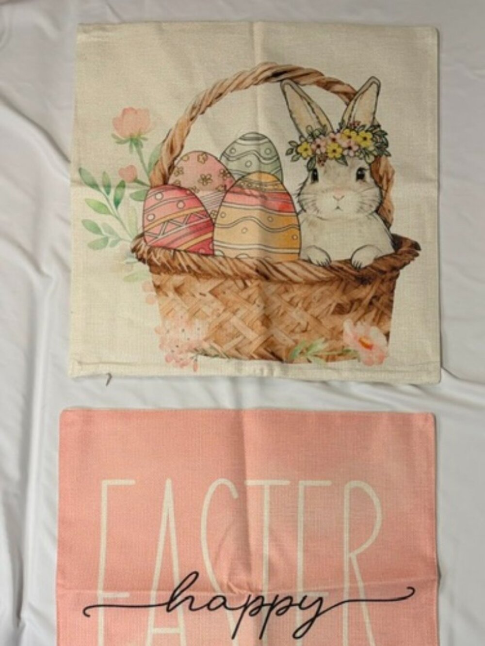 Set of 2 Spring Easter Bunny Pillow Covers 18x18 Burlap Linen Floral Decor